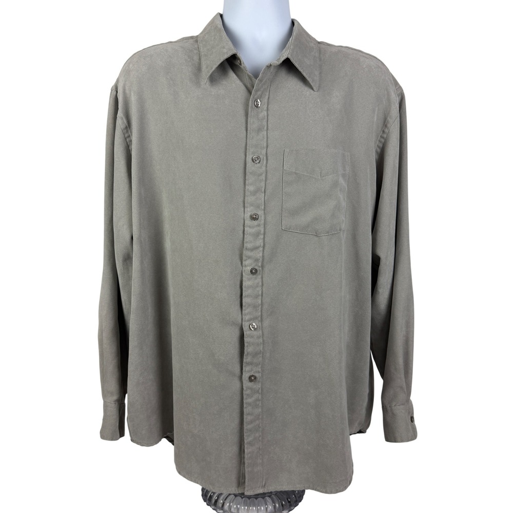 Van Heusen Soft Suede Shirt Men's XL 17-17.5 Grey Long Sleeve Button Down Shirt - Picture 2 of 8